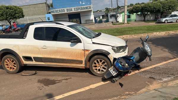 Colisão entre Saveiro e Honda Biz deixa duas pessoas feridas em Colíder